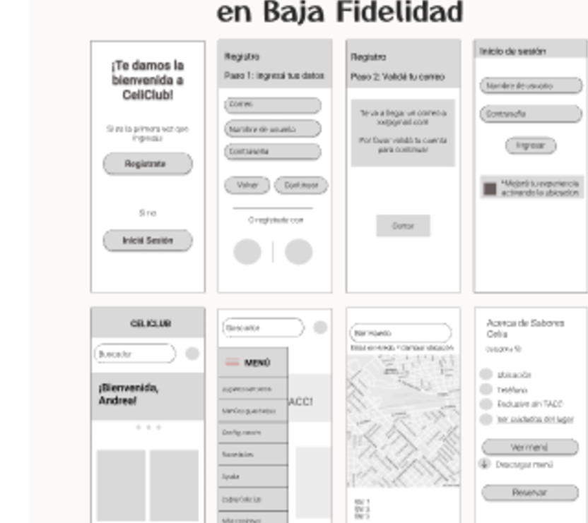 Wireframes digitales en baja fidelidad